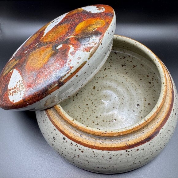 Studio Art Pottery Signed Bunny McBride Stoneware 2 Pc Jar Glazed Speckles RARE - Picture 1 of 16